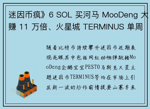迷因币疯》6 SOL 买河马 MooDeng 大赚 11 万倍、火星城 TERMINUS 单周
